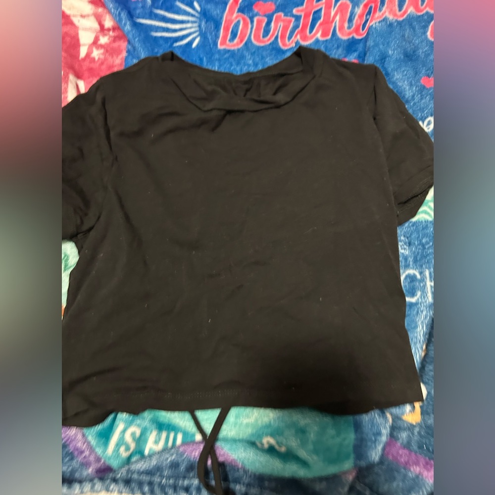 black crop top, opened in the back